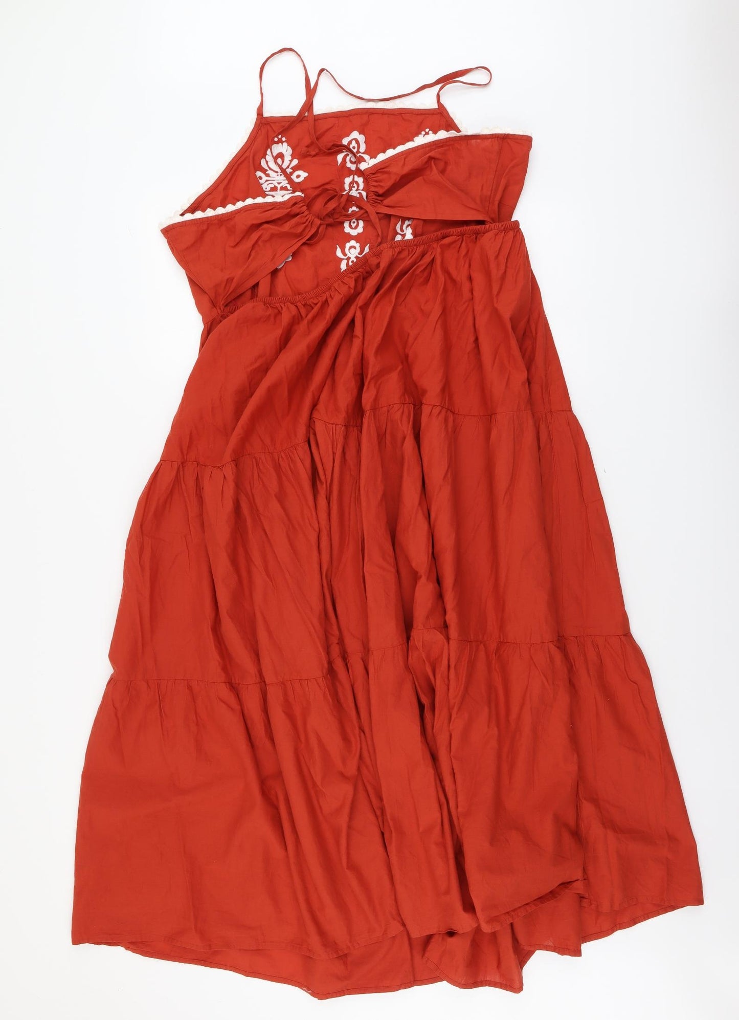 Marks and Spencer Womens Red Geometric Cotton Trapeze & Swing Size 20 Square Neck Pullover