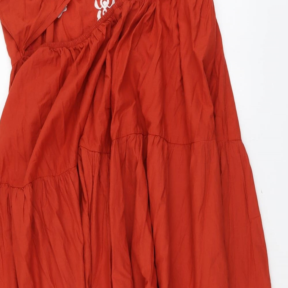 Marks and Spencer Womens Red Geometric Cotton Trapeze & Swing Size 20 Square Neck Pullover