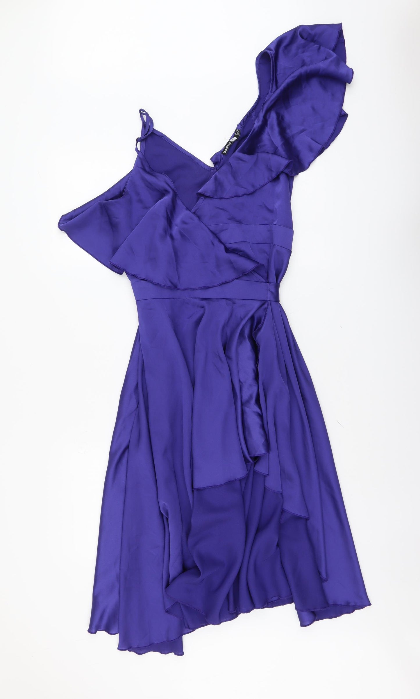 Boohoo Womens Blue Polyester Trapeze & Swing Size 12 One Shoulder Zip