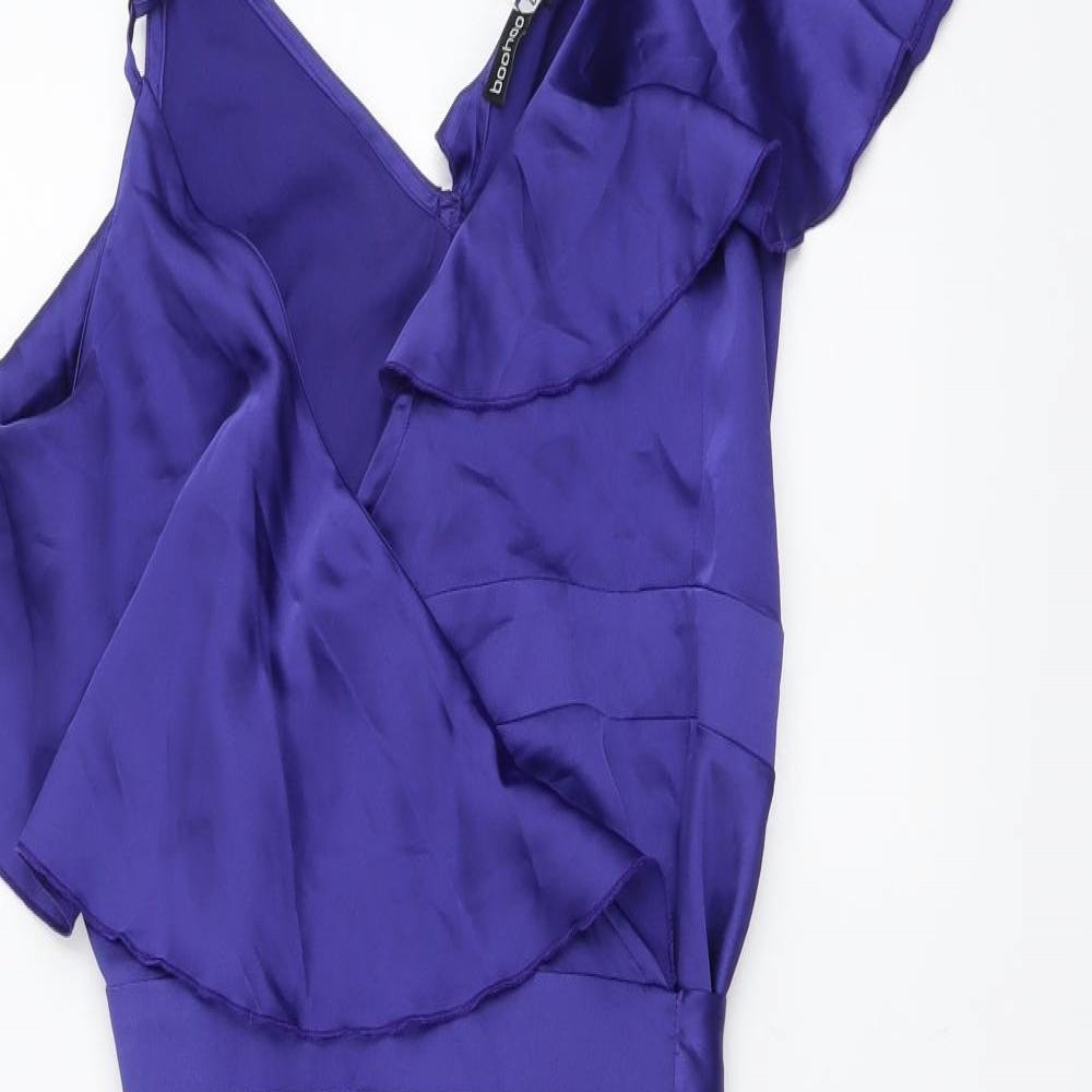 Boohoo Womens Blue Polyester Trapeze & Swing Size 12 One Shoulder Zip