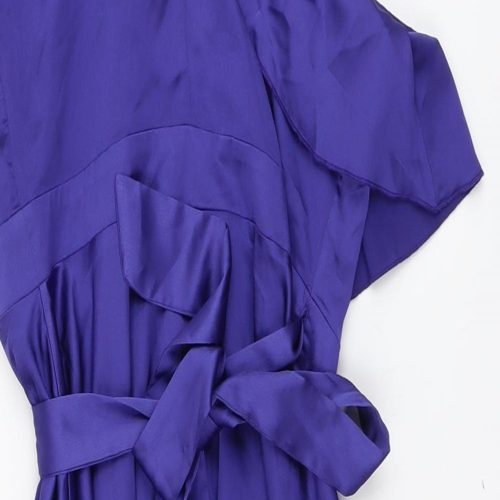 Boohoo Womens Blue Polyester Trapeze & Swing Size 12 One Shoulder Zip