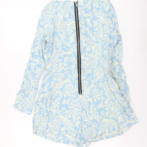 Motel Womens Blue Paisley Viscose Playsuit One-Piece Size M Zip