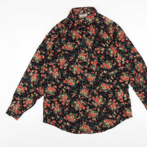 TIGI Womens Black Floral Viscose Basic Button-Up Size 10 Collared