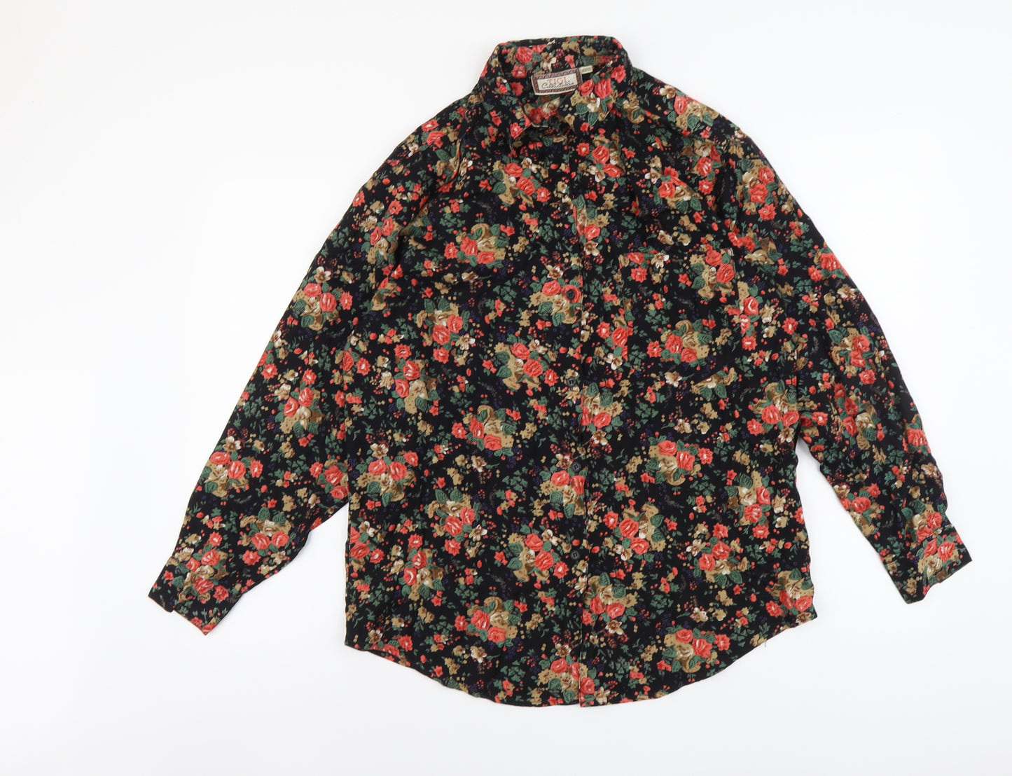 TIGI Womens Black Floral Viscose Basic Button-Up Size 10 Collared
