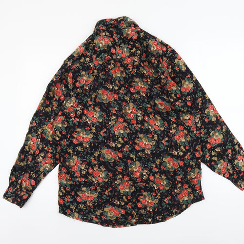 TIGI Womens Black Floral Viscose Basic Button-Up Size 10 Collared