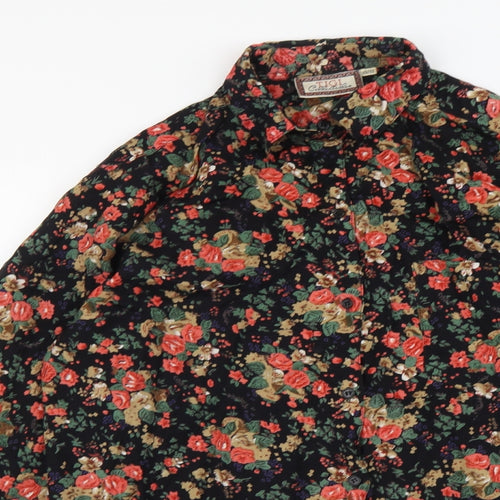 TIGI Womens Black Floral Viscose Basic Button-Up Size 10 Collared