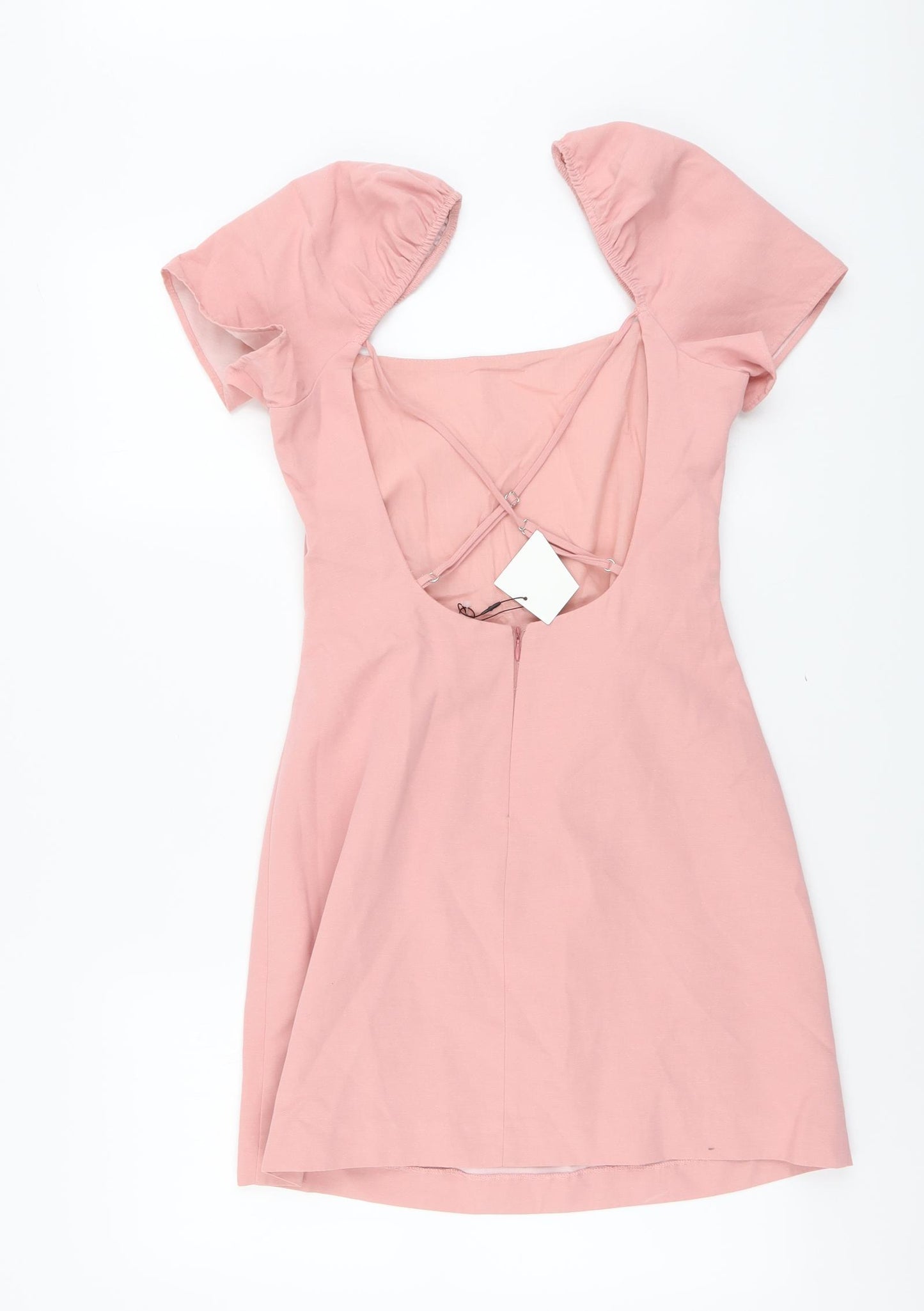 Zara Womens Pink Cotton Mini Size S Square Neck Zip