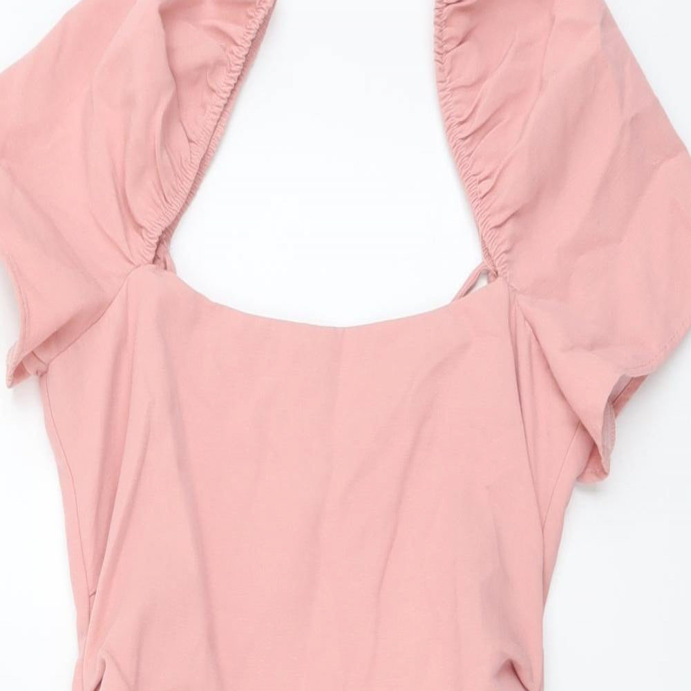 Zara Womens Pink Cotton Mini Size S Square Neck Zip