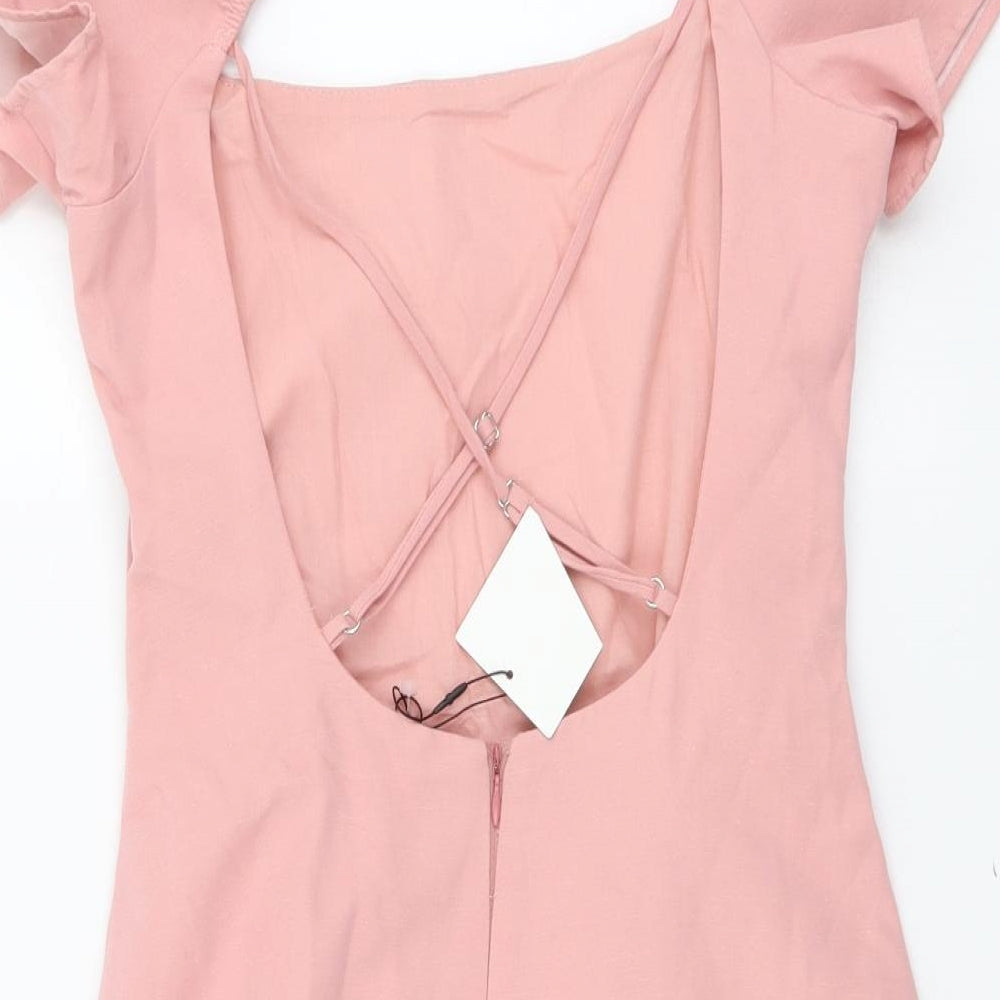 Zara Womens Pink Cotton Mini Size S Square Neck Zip