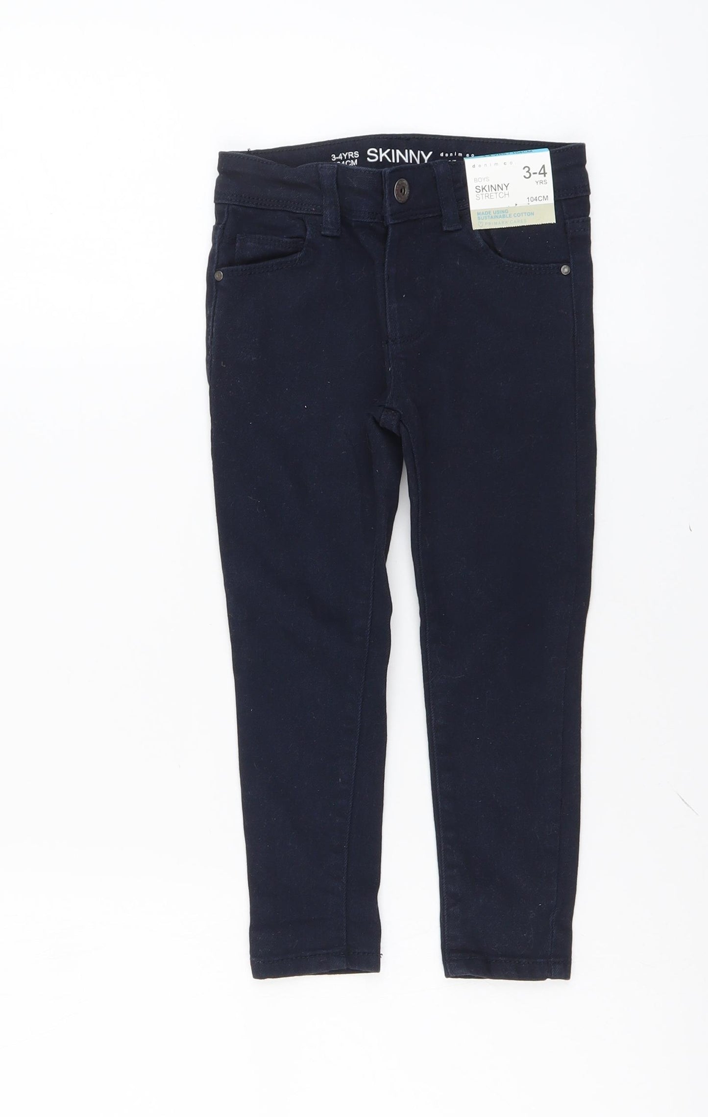 Primark Boys Blue Cotton Straight Jeans Size 3-4 Years Regular Button