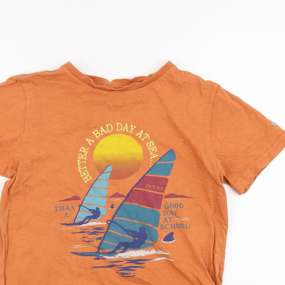 Fat Face Boys Orange Cotton Basic T-Shirt Size 12-13 Years Round Neck Pullover - Better a Bad day at Sea