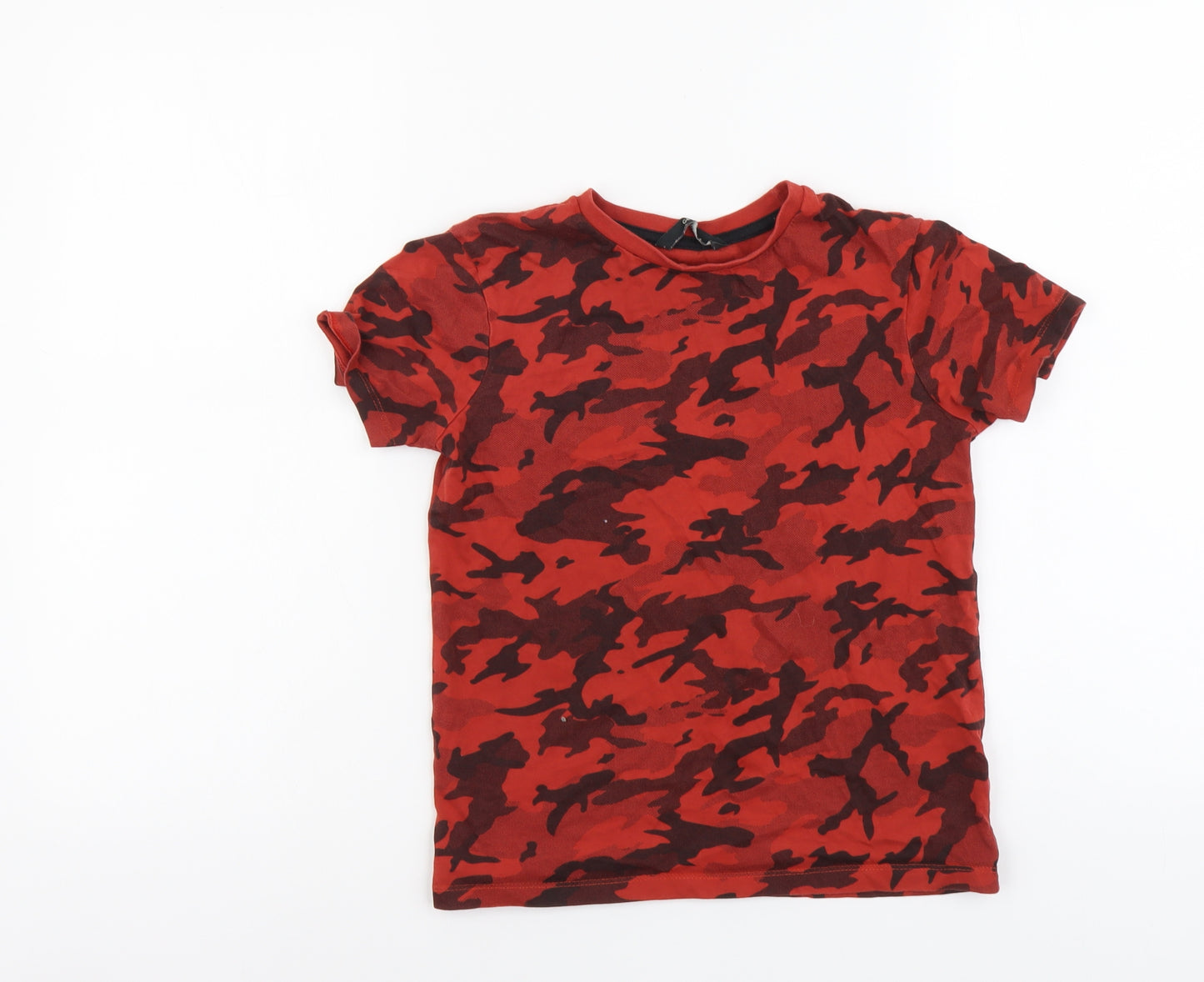 George Boys Red Camouflage Cotton Basic T-Shirt Size 8-9 Years Round Neck Pullover