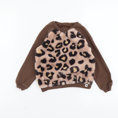 NEXT Girls Brown Animal Print Cotton Pullover Sweatshirt Size 4-5 Years Pullover - Leopard print