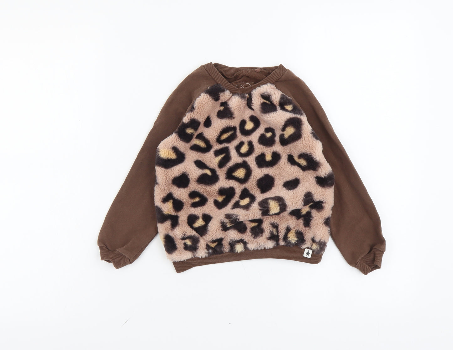 NEXT Girls Brown Animal Print Cotton Pullover Sweatshirt Size 4-5 Years Pullover - Leopard print