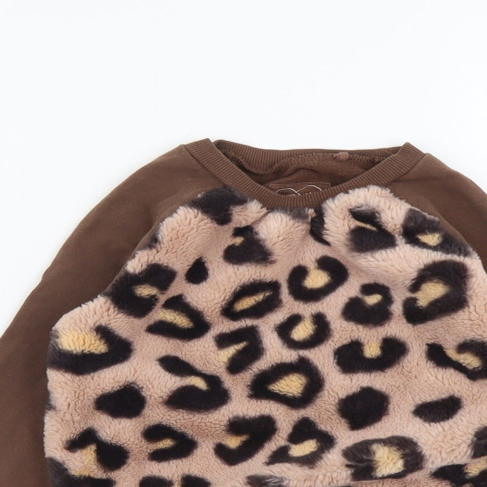 NEXT Girls Brown Animal Print Cotton Pullover Sweatshirt Size 4-5 Years Pullover - Leopard print
