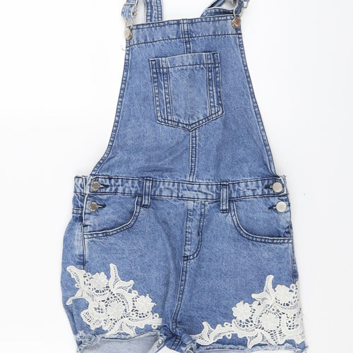 Denim & Co. Girls Blue Cotton Dungaree One-Piece Size 11-12 Years Button