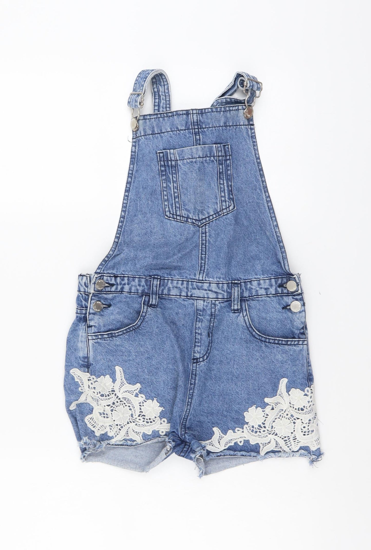 Denim & Co. Girls Blue Cotton Dungaree One-Piece Size 11-12 Years Button