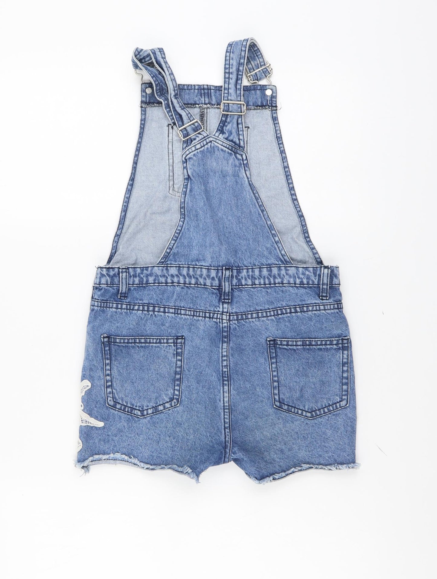 Denim & Co. Girls Blue Cotton Dungaree One-Piece Size 11-12 Years Button