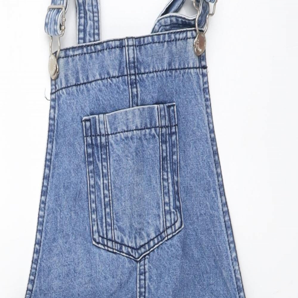 Denim & Co. Girls Blue Cotton Dungaree One-Piece Size 11-12 Years Button