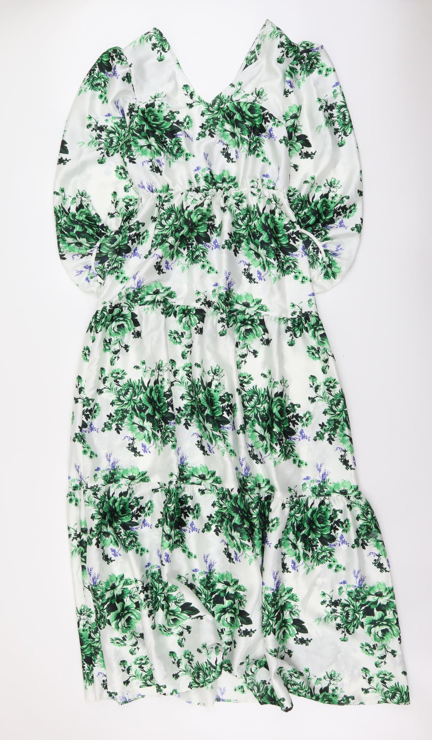 Marks and Spencer Womens Green Floral Polyester A-Line Size 8 V-Neck Pullover