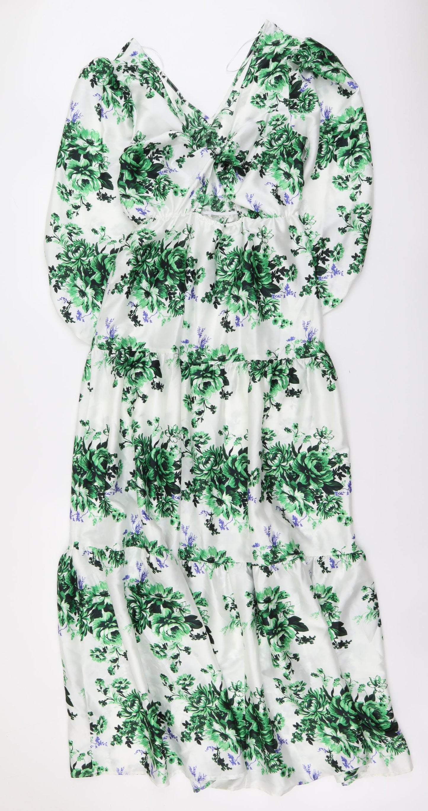 Marks and Spencer Womens Green Floral Polyester A-Line Size 8 V-Neck Pullover