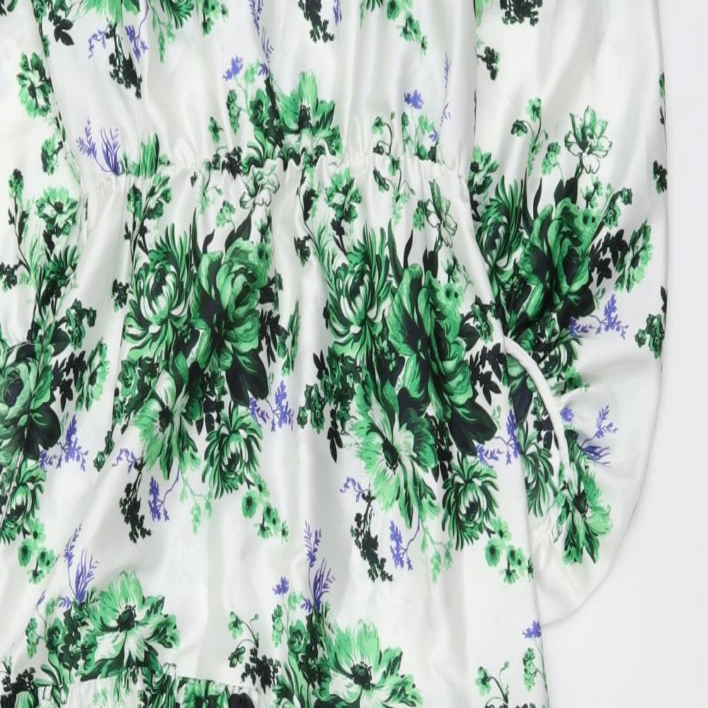 Marks and Spencer Womens Green Floral Polyester A-Line Size 8 V-Neck Pullover