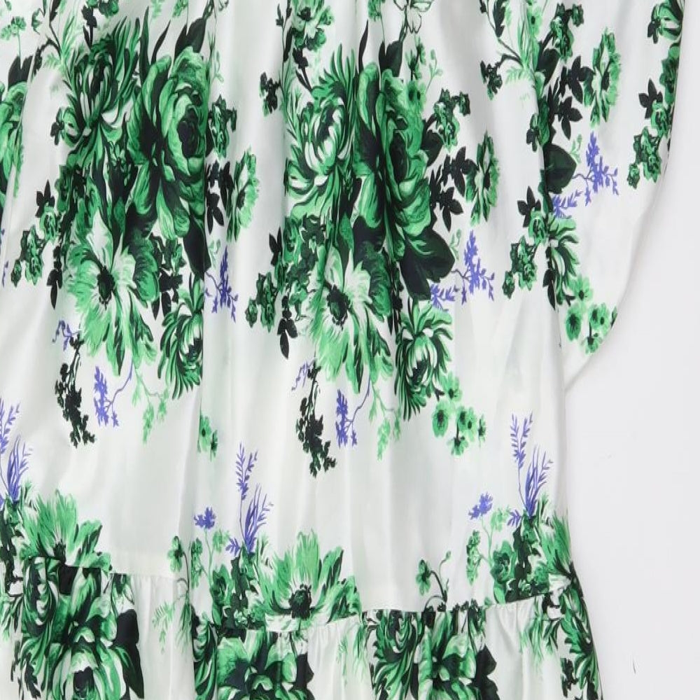 Marks and Spencer Womens Green Floral Polyester A-Line Size 8 V-Neck Pullover