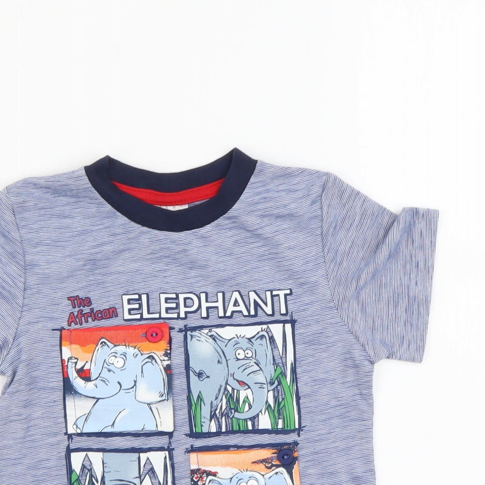 Hooligans Boys Blue Cotton Basic T-Shirt Size 2-3 Years Round Neck Pullover - The African Elephant