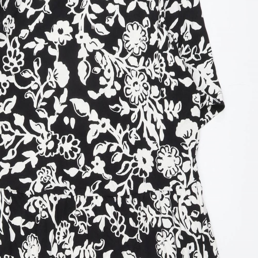 Marks and Spencer Womens Black Floral Cotton A-Line Size 14 Round Neck Pullover