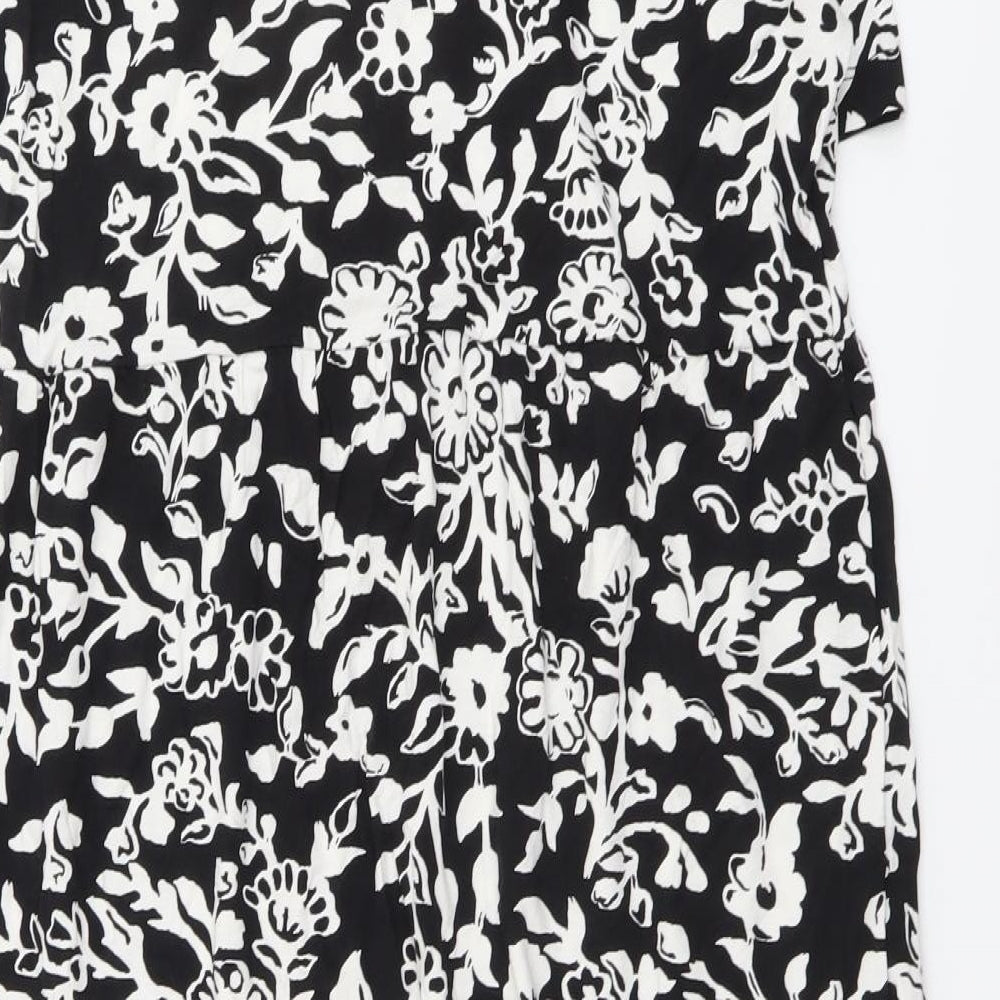 Marks and Spencer Womens Black Floral Cotton A-Line Size 14 Round Neck Pullover