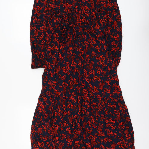 Marks and Spencer Womens Red Floral Viscose A-Line Size 12 Round Neck Pullover