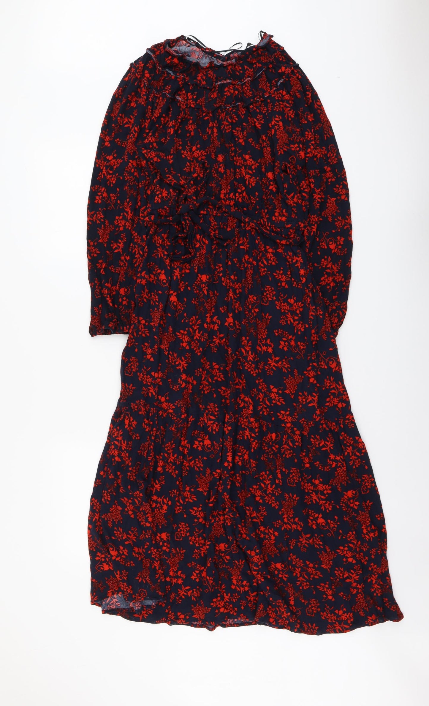 Marks and Spencer Womens Red Floral Viscose A-Line Size 12 Round Neck Pullover
