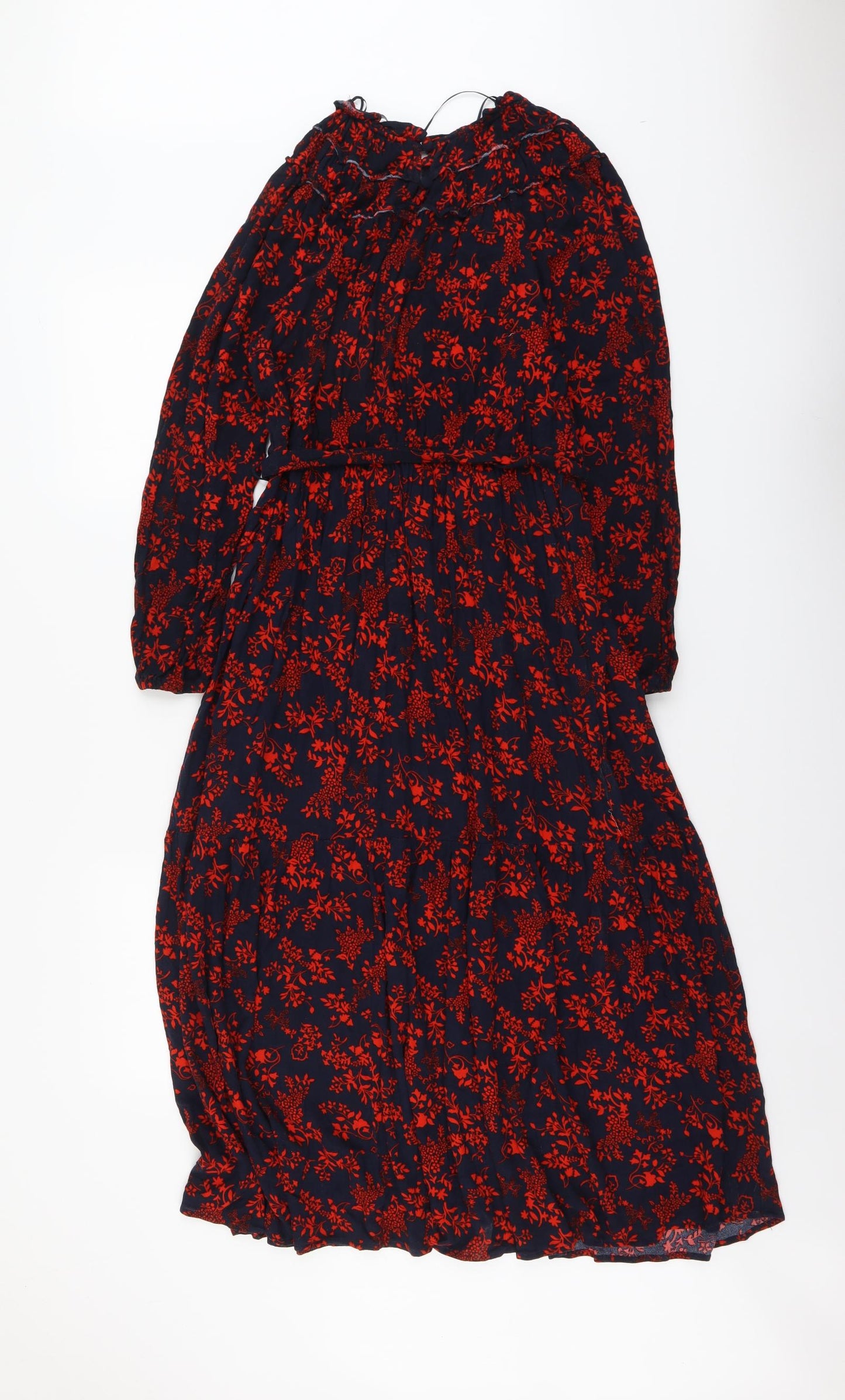 Marks and Spencer Womens Red Floral Viscose A-Line Size 12 Round Neck Pullover