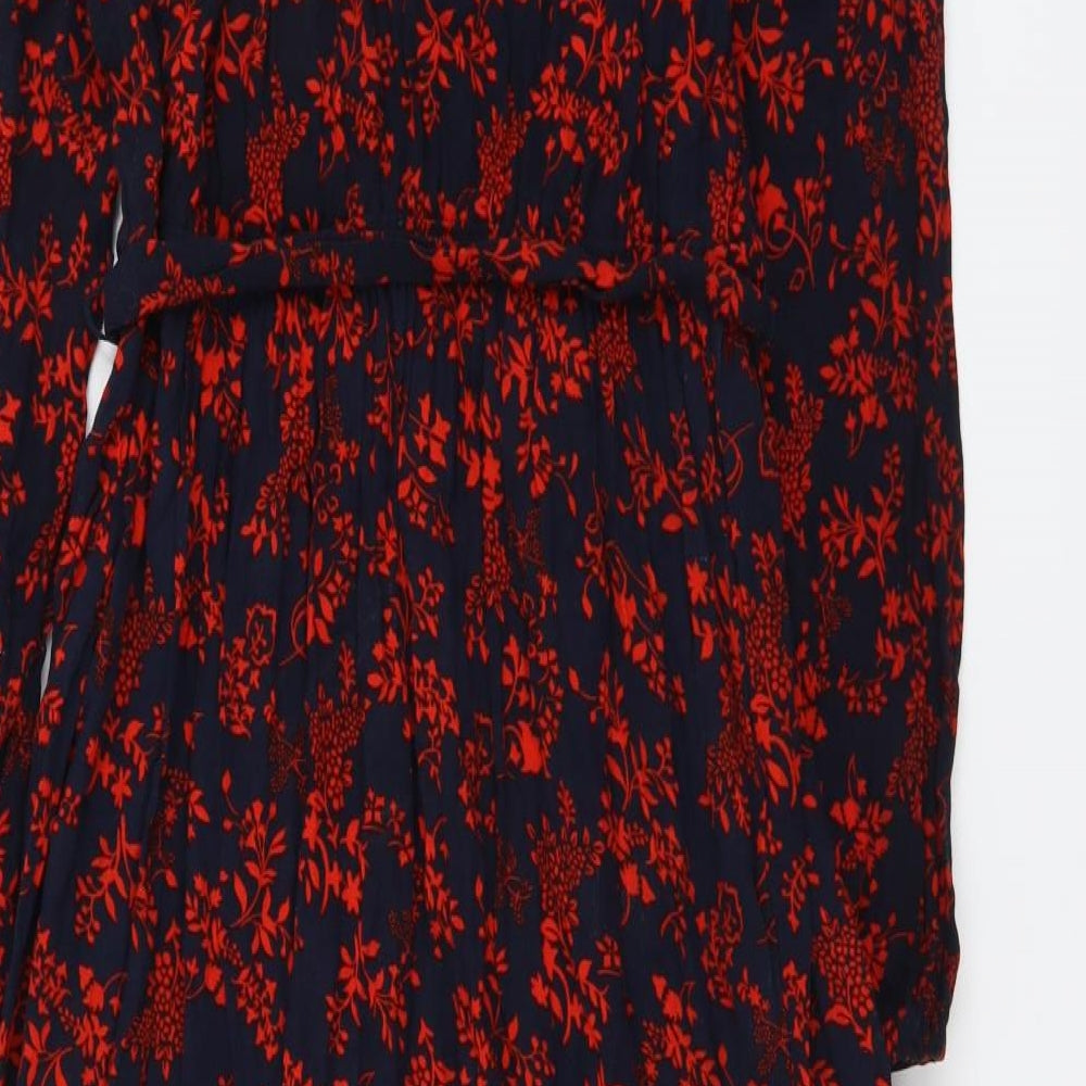 Marks and Spencer Womens Red Floral Viscose A-Line Size 12 Round Neck Pullover