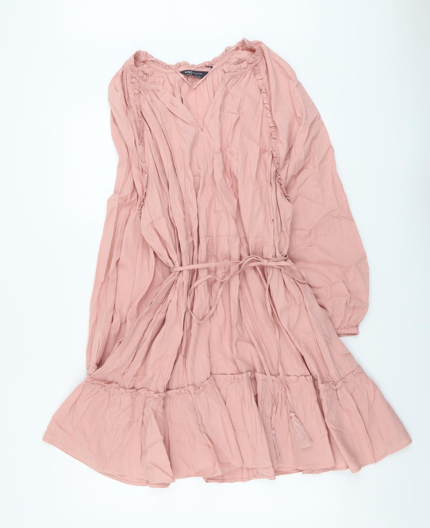 Marks and Spencer Womens Pink Cotton A-Line Size 22 V-Neck Pullover