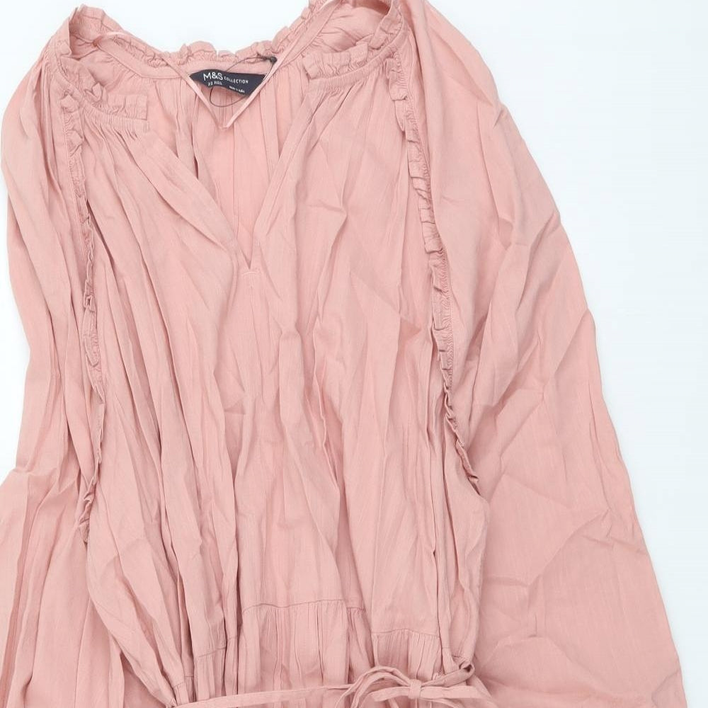 Marks and Spencer Womens Pink Cotton A-Line Size 22 V-Neck Pullover