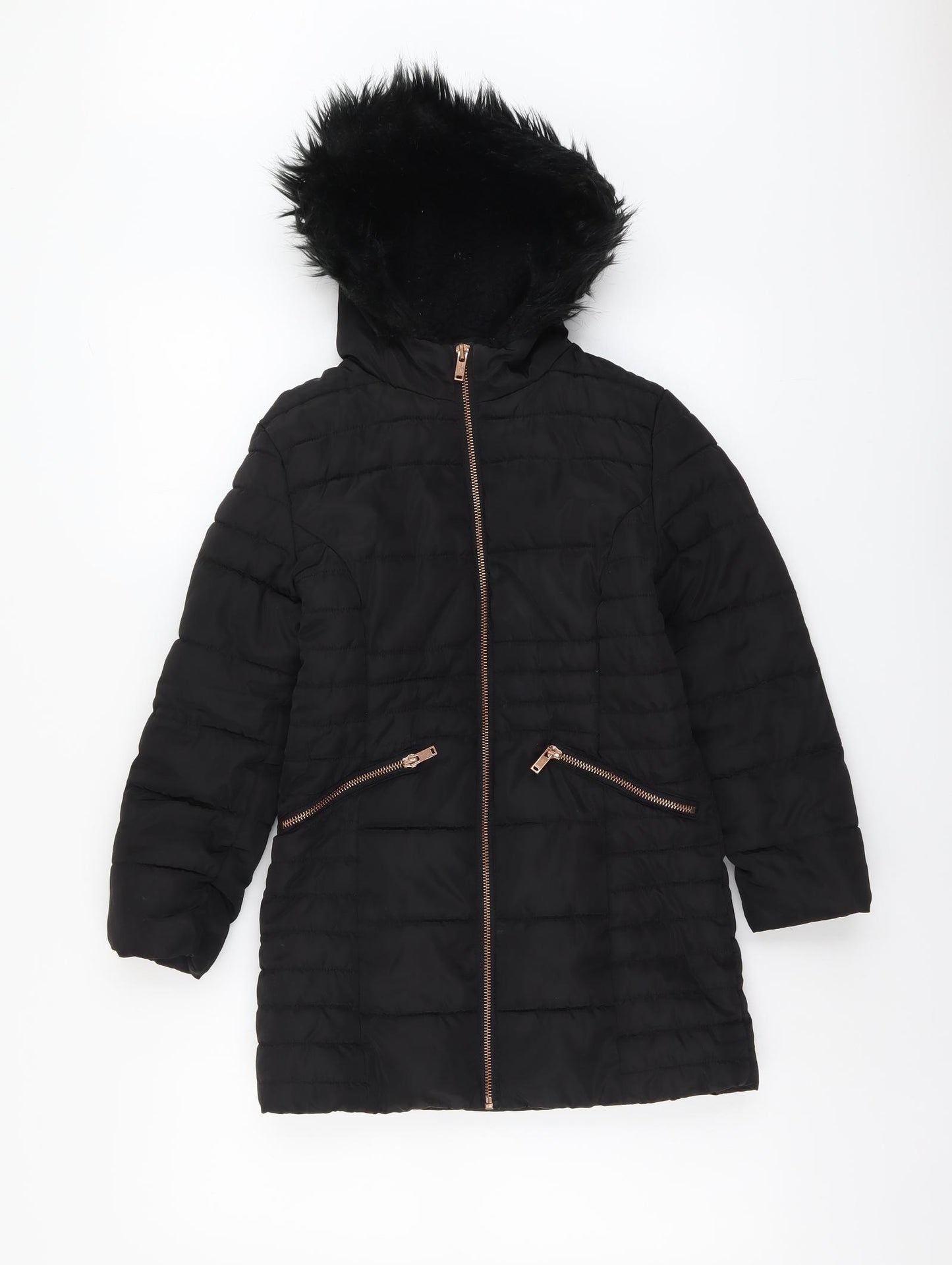 Studio Girls Black Quilted Coat Size 8-9 Years Zip