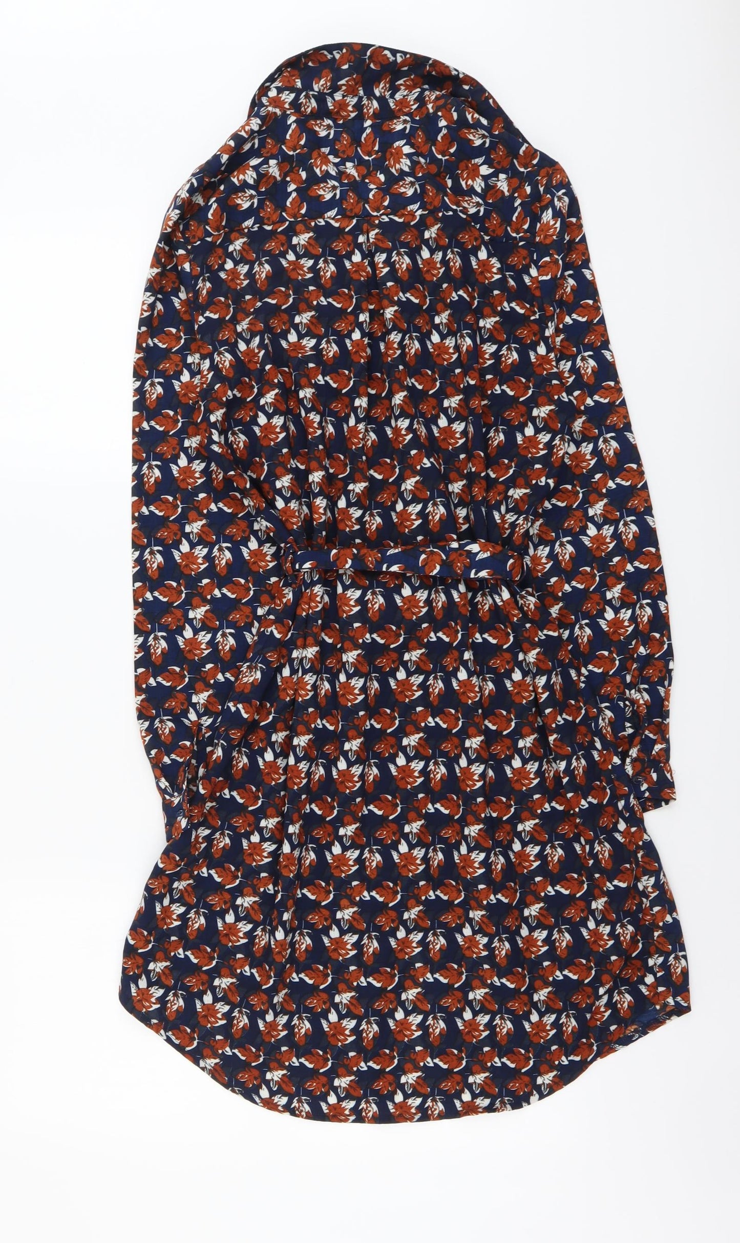 Mela London Womens Blue Floral Cotton A-Line Size 10 Collared Button