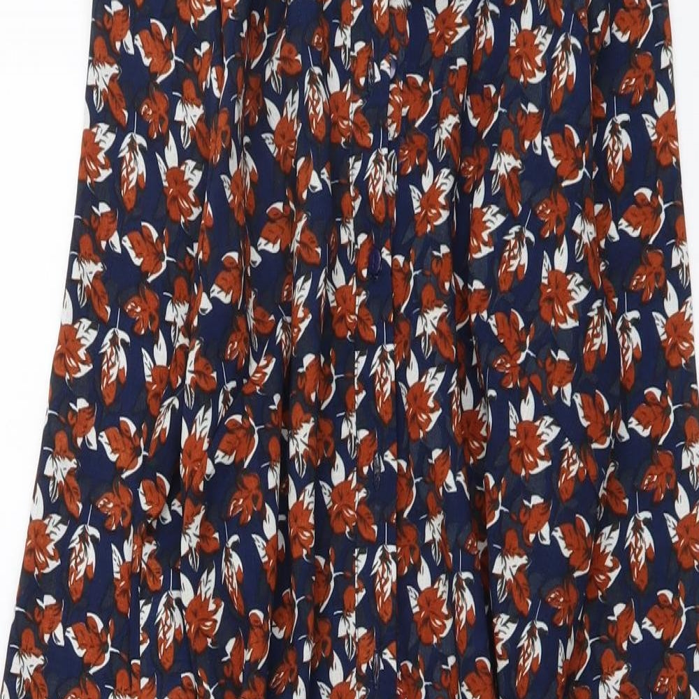 Mela London Womens Blue Floral Cotton A-Line Size 10 Collared Button