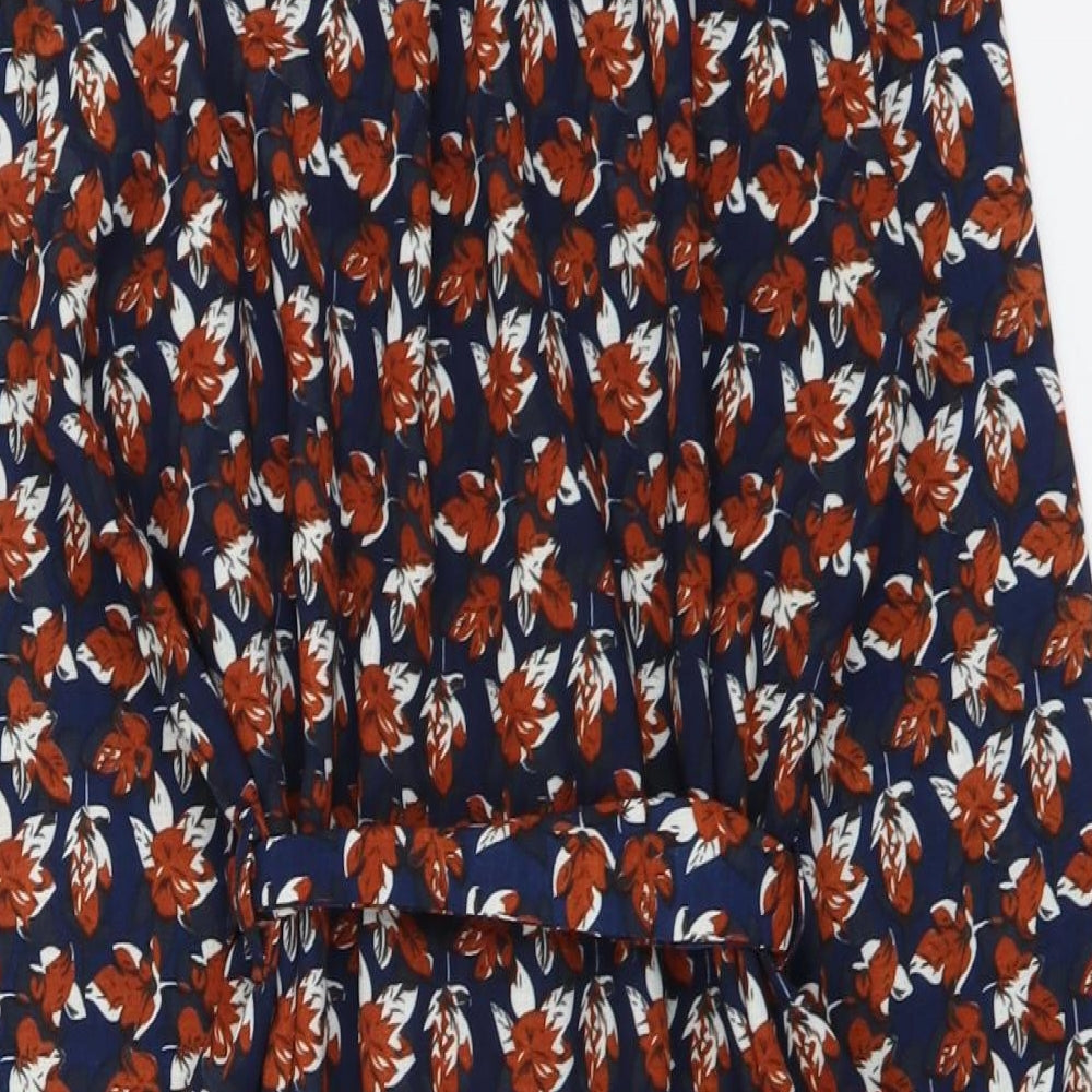 Mela London Womens Blue Floral Cotton A-Line Size 10 Collared Button
