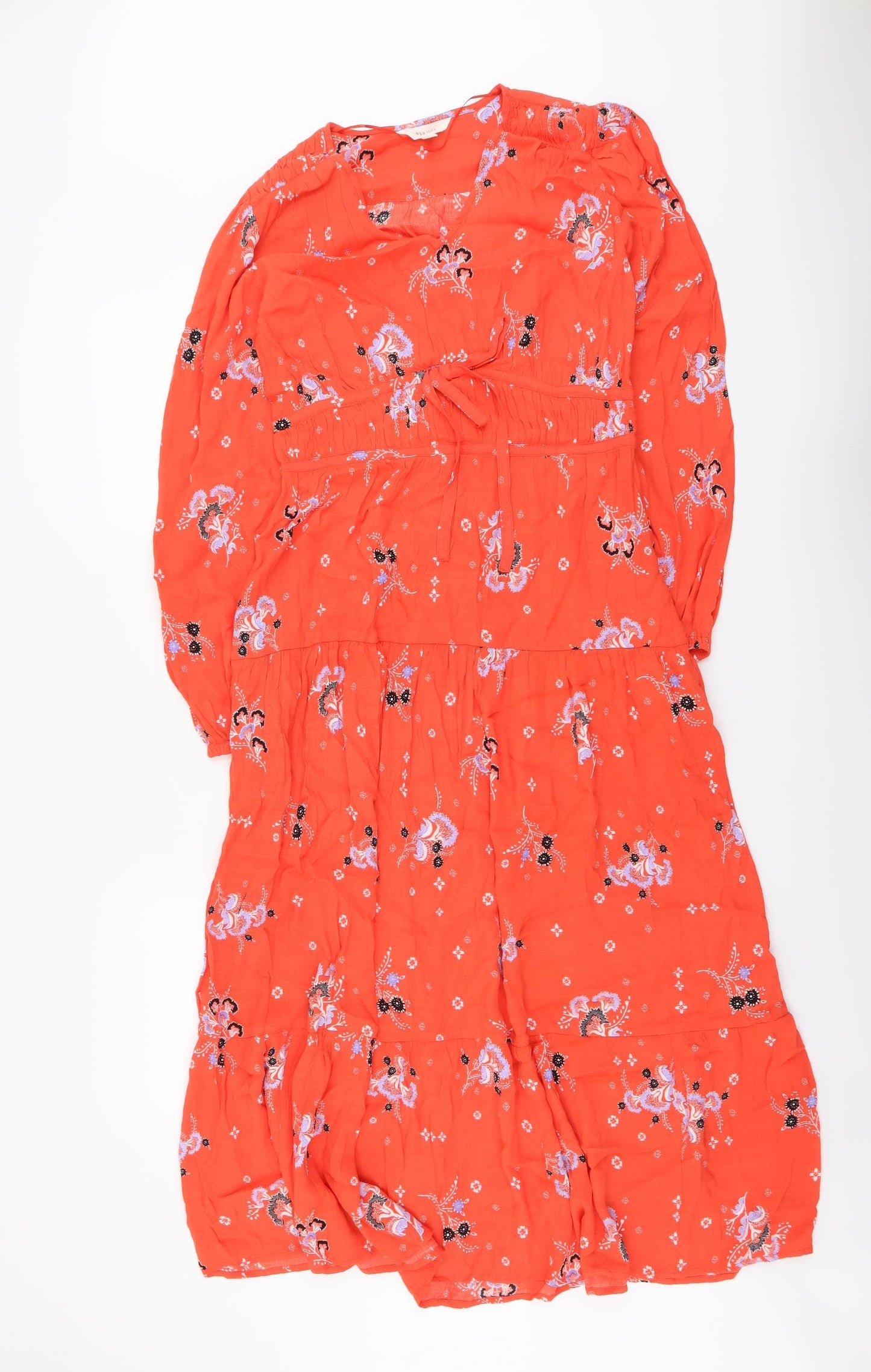 Per Una Womens Orange Geometric Viscose A-Line Size 10 V-Neck Pullover