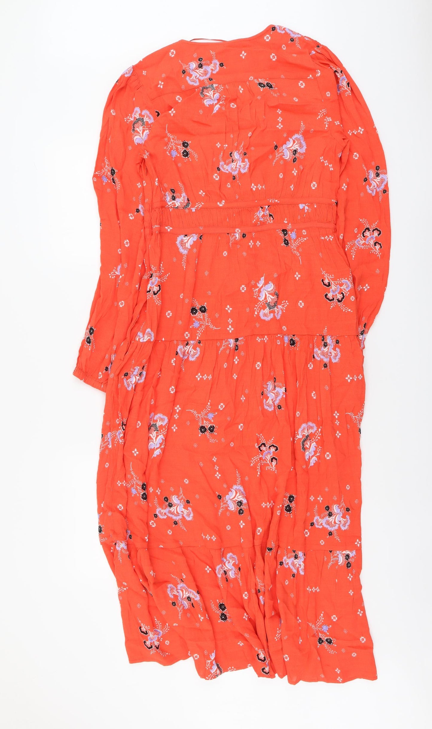 Per Una Womens Orange Geometric Viscose A-Line Size 10 V-Neck Pullover