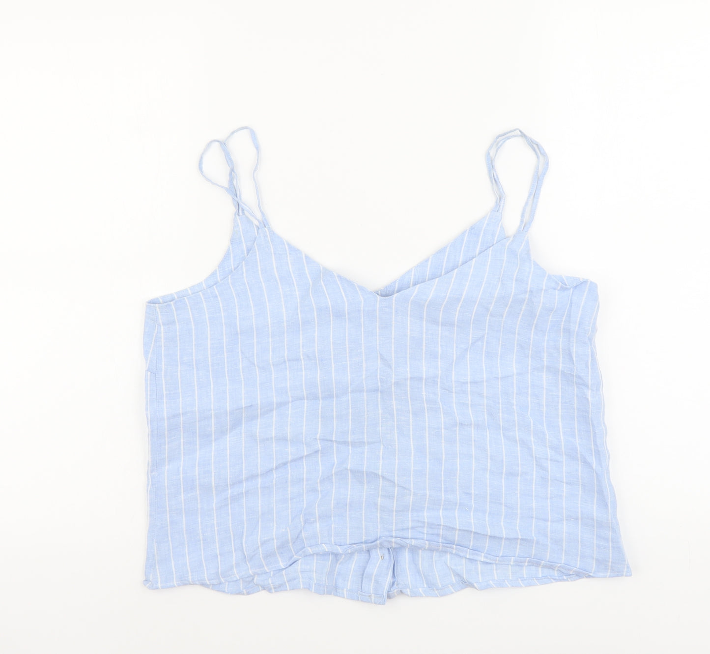 Marks and Spencer Womens Blue Striped Linen Basic Tank Size 12 V-Neck