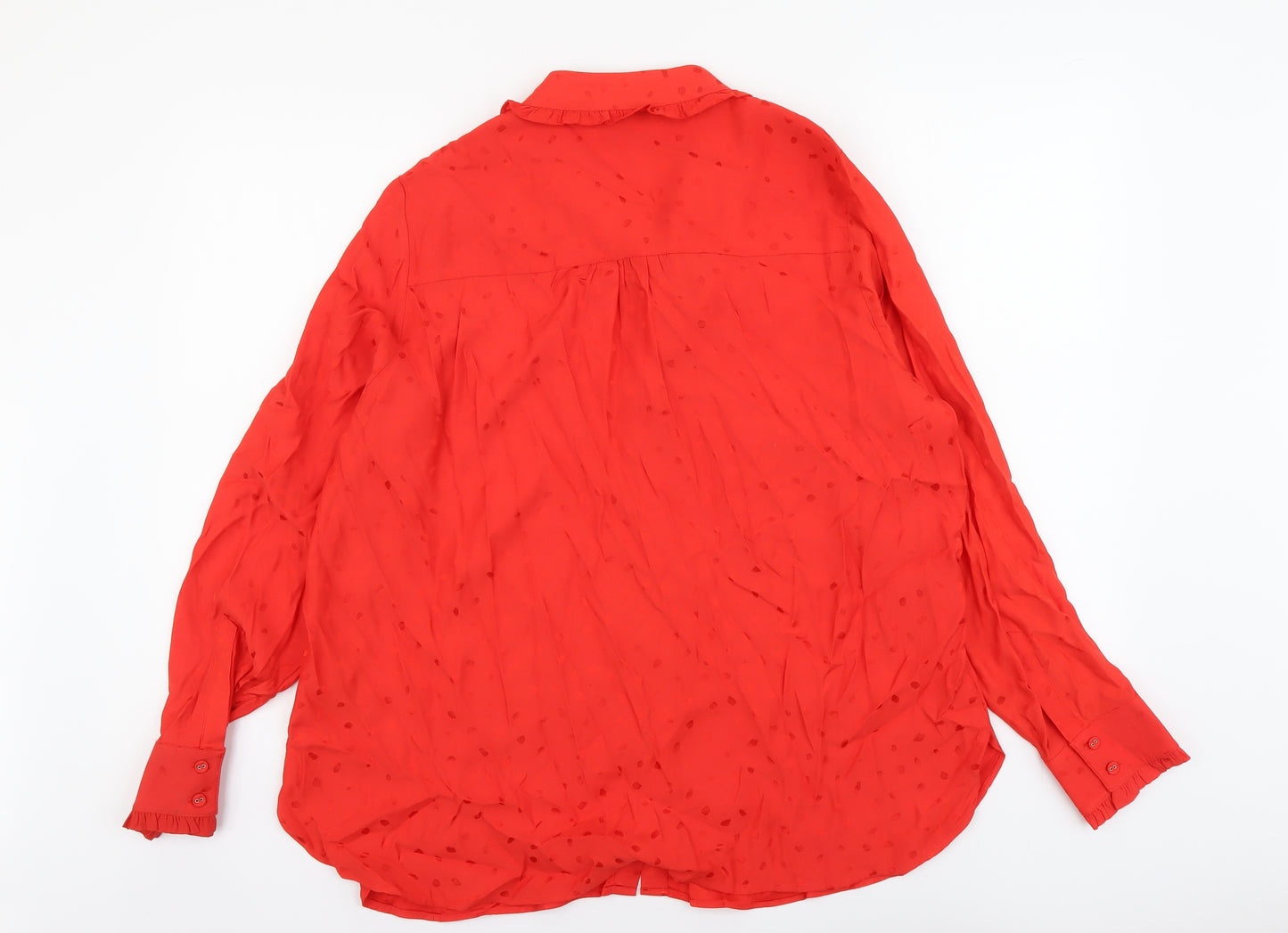 Marks and Spencer Womens Red Viscose Basic Button-Up Size 16 Collared