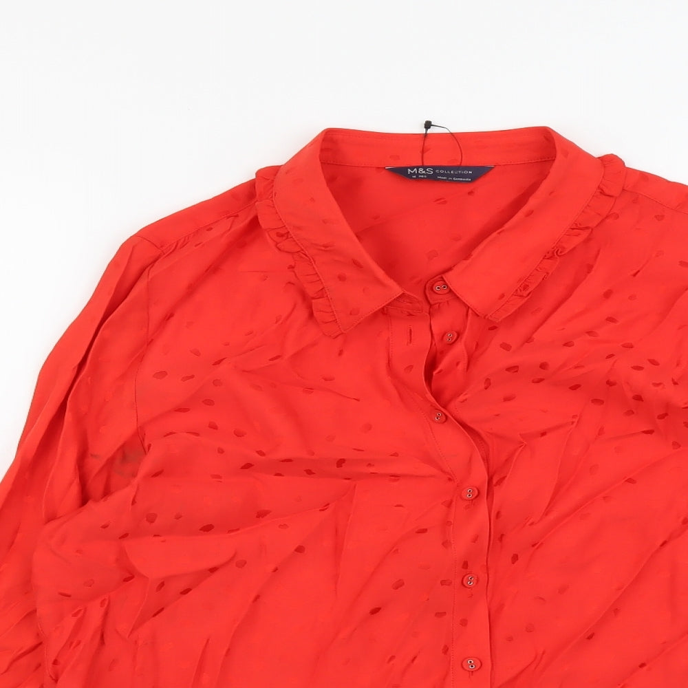 Marks and Spencer Womens Red Viscose Basic Button-Up Size 16 Collared