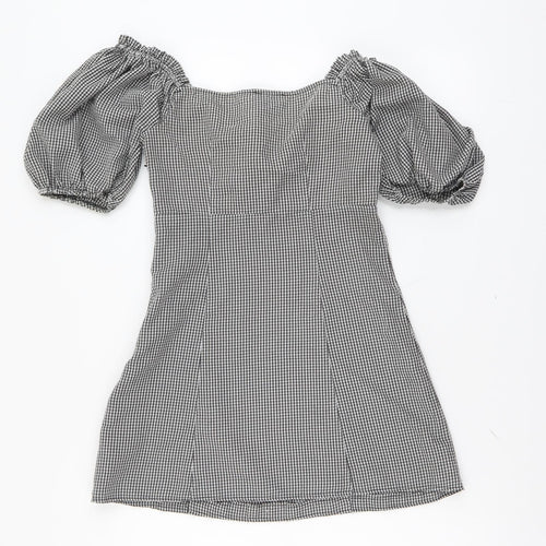 Miss Selfridge Womens Grey Gingham Polyester Mini Size 6 Sweetheart Zip