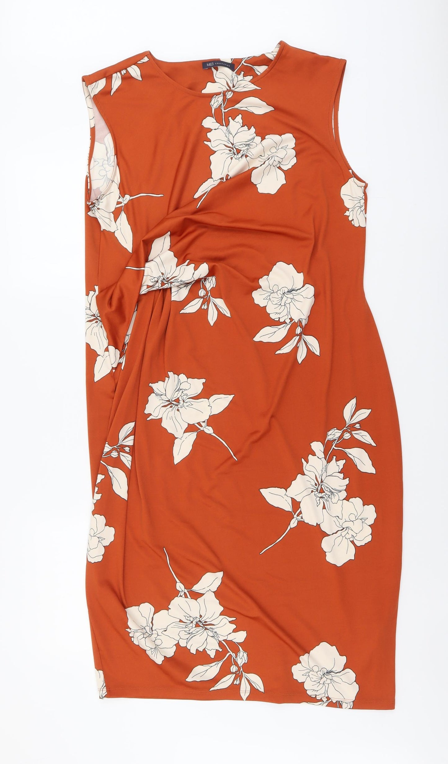 Marks and Spencer Womens Brown Floral Polyester A-Line Size 16 Round Neck Pullover