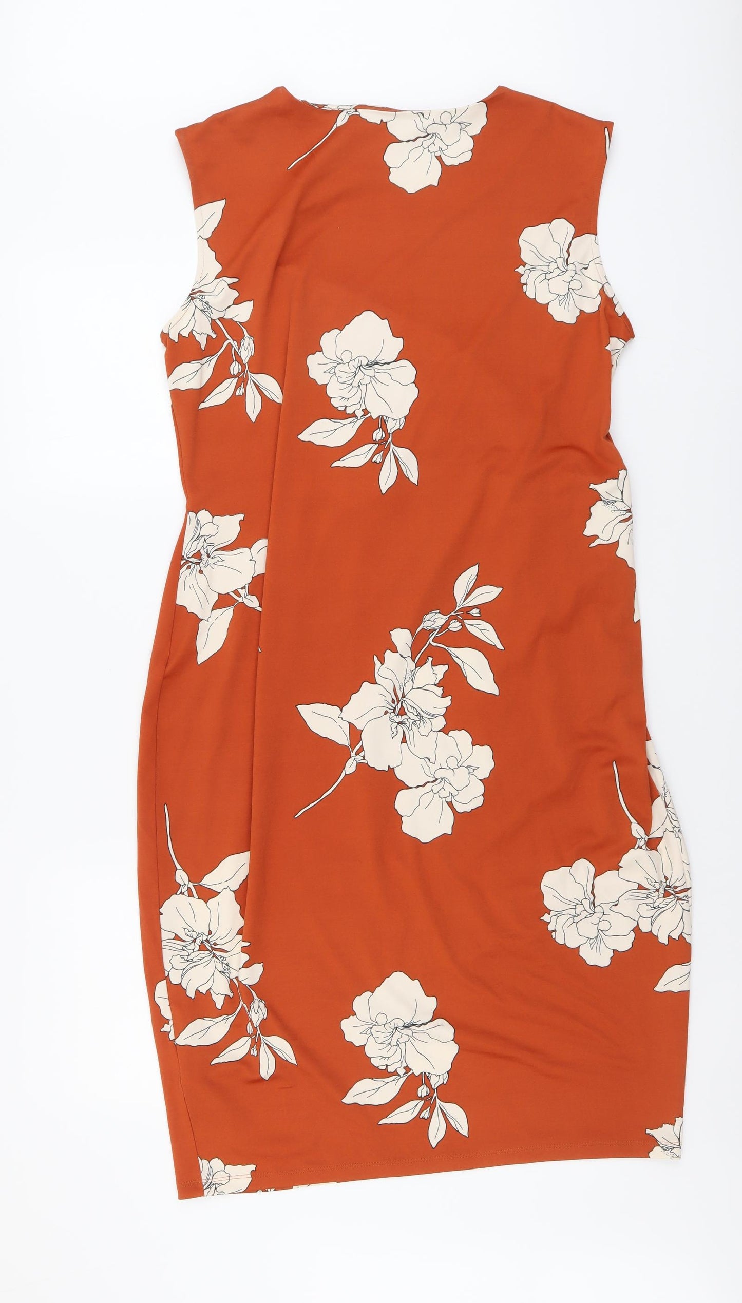 Marks and Spencer Womens Brown Floral Polyester A-Line Size 16 Round Neck Pullover