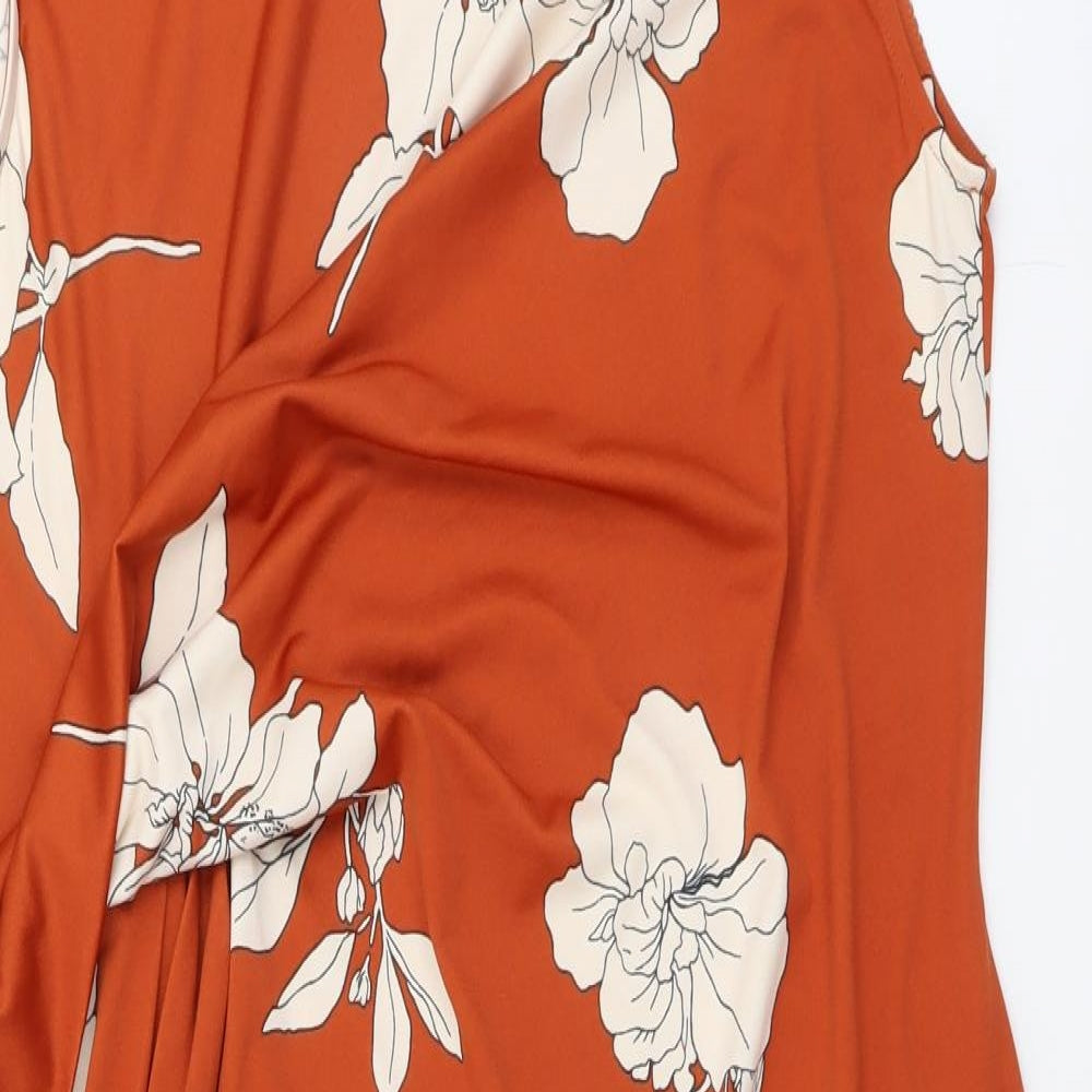 Marks and Spencer Womens Brown Floral Polyester A-Line Size 16 Round Neck Pullover