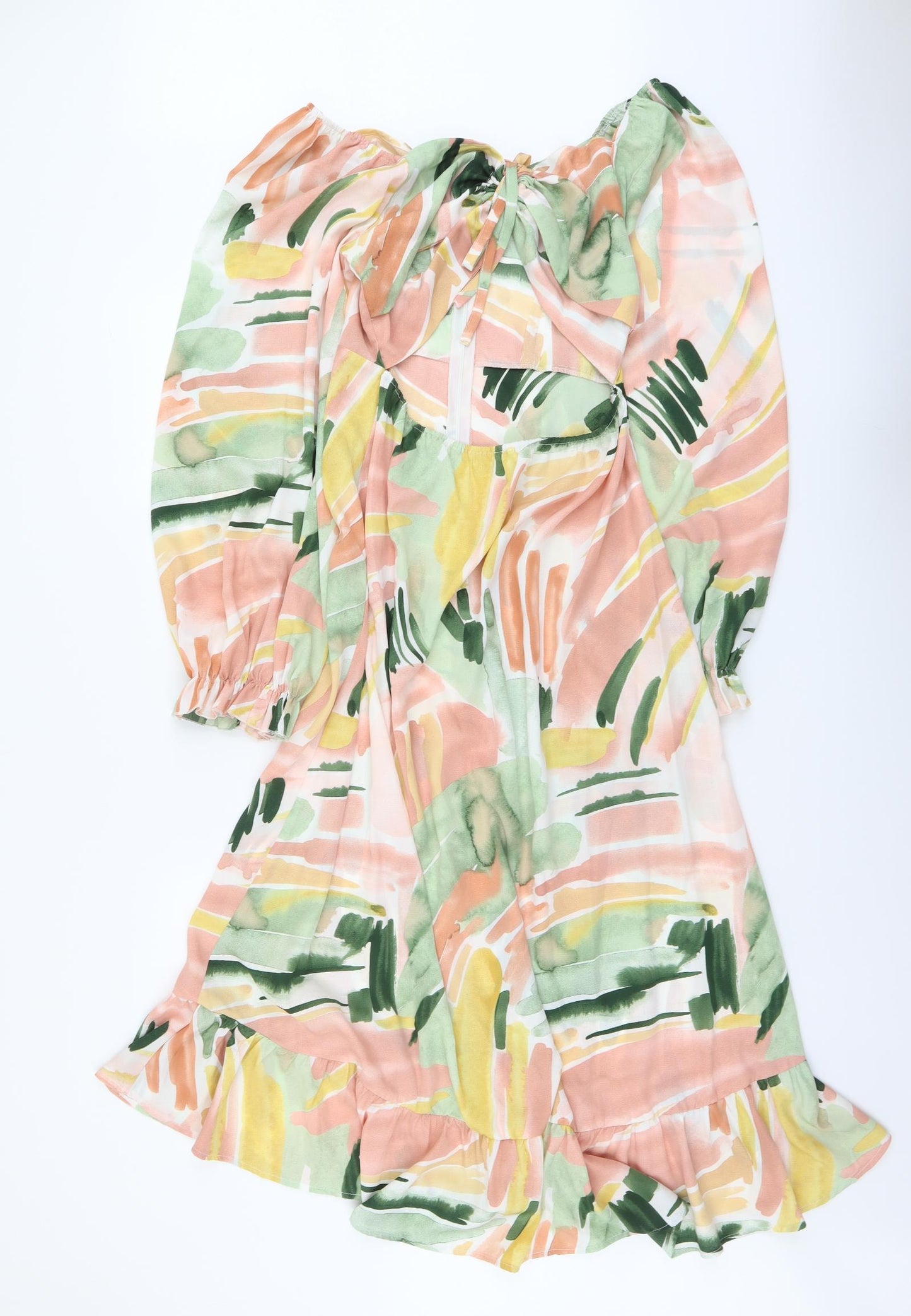 SheIn Womens Multicoloured Geometric Polyester Trapeze & Swing Size L Off the Shoulder Zip